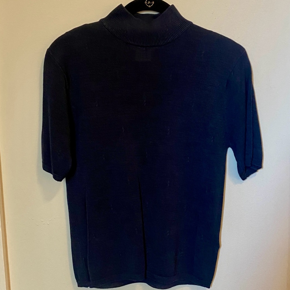 Vintage sleek navy mockneck short sleeve sweater